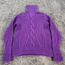 Vtg Lands End Cable Chunky Turtleneck Sweater Mens L Purple Fisherman Cotton