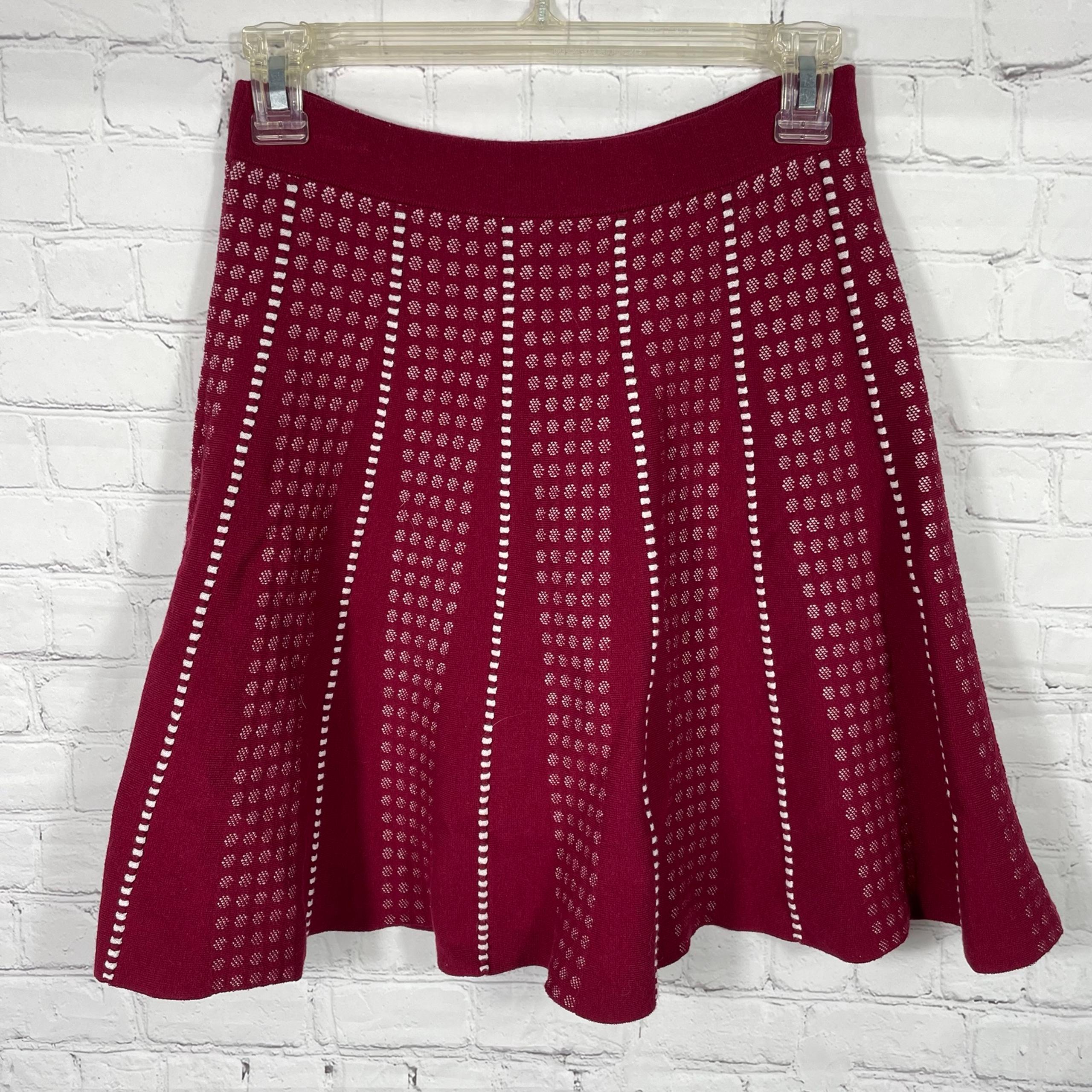 BCBGMaxAzria Skater/Circle A Line Skirt Maroon and White Size Medium