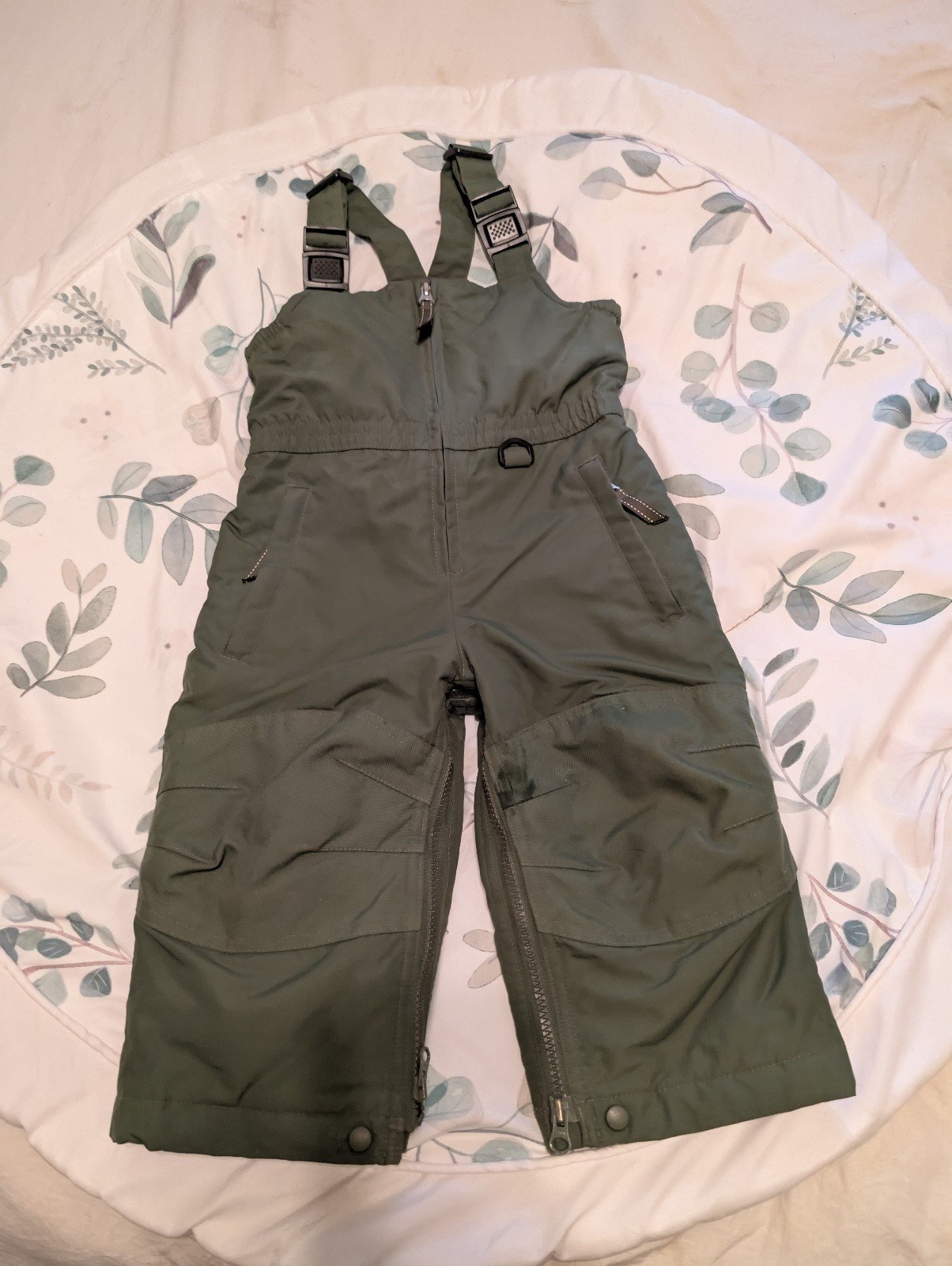 Lands end toddler 2t green snow bibs insulated overalls reinforced knee