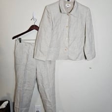 Talbots Irish Linen Cream Natural Tan Pants Suit Size 10/12