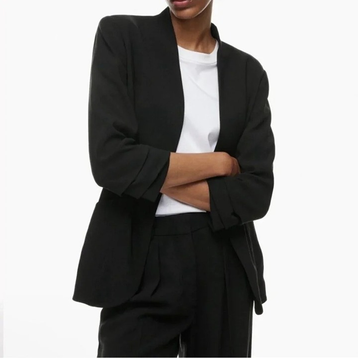 Babaton Power Hip Blazer Size 0 Open Front Black Modern Drapey Office Aritzia