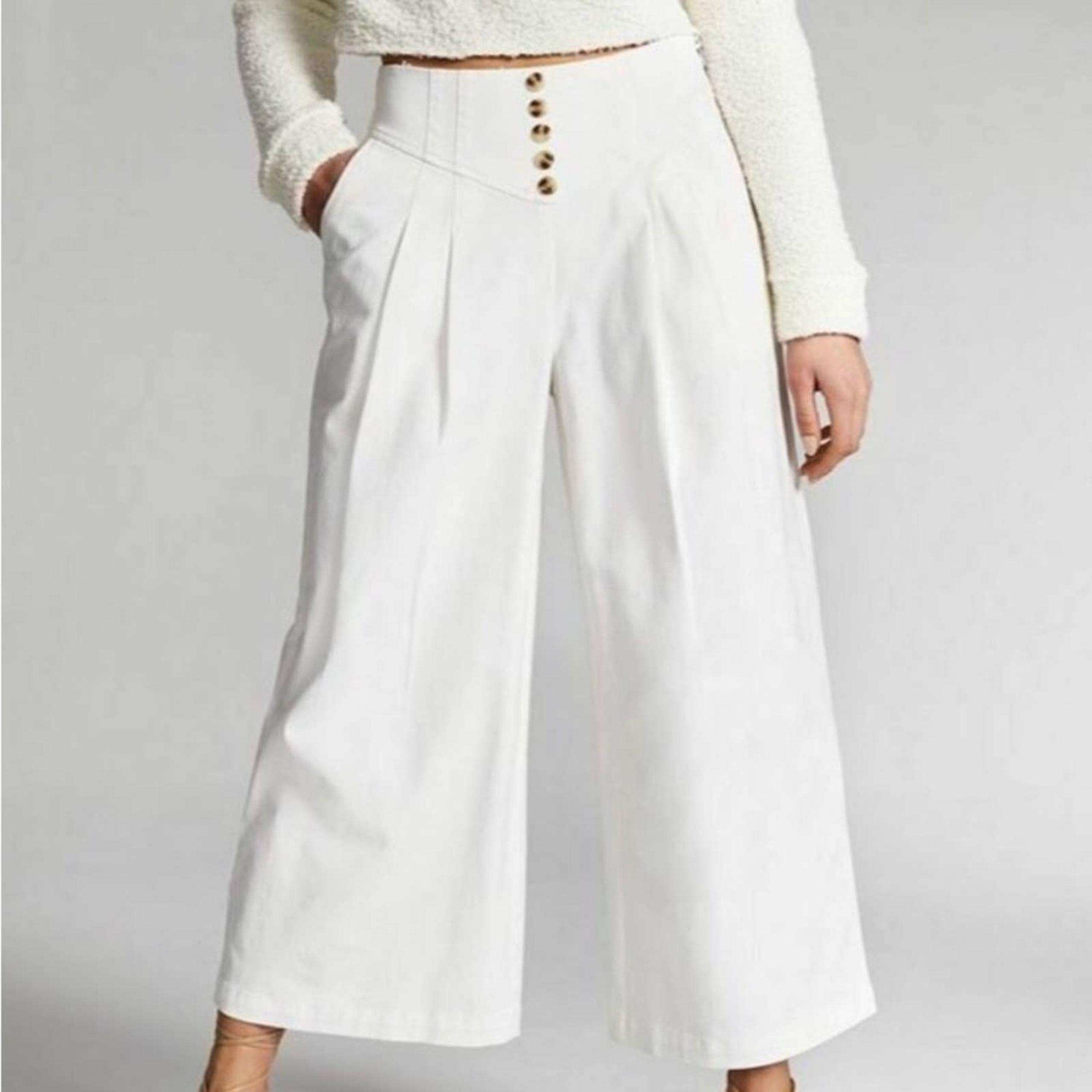 INC international concept ivory pants high waist wide leg cropped NWOT s…