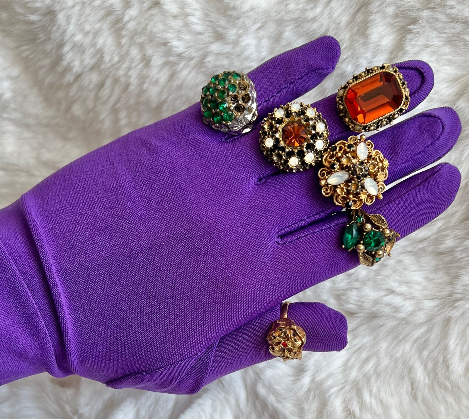 Vintage Cocktail Ring Lot w/ signed Florenza Ring: For Parts, Repair As Is