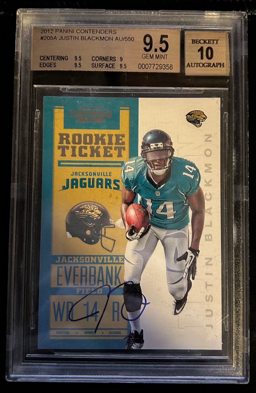 2012 Panini Contenders Ticket RPS /550 Justin Blackmon BGS 9.5/10 Rookie Auto RC
