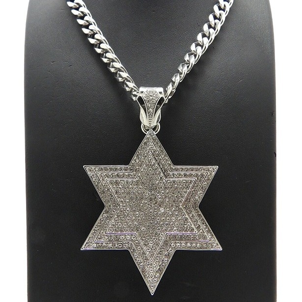 HIP HOP LARGE STAR OF DAVID PENDANT & 9mm 24 STAINLESS STEEL CHAIN NECKLACE