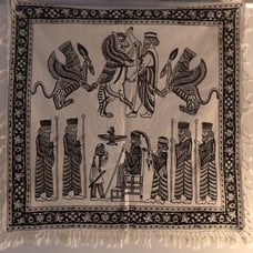 Hand-Printed Wall Hanging Tablecloth 100% Cotton Hand-Made 30 x 30 Black White