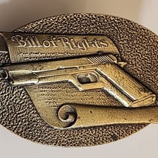 RARE VINTAGE 1979 CONSTITUTION BILL OF RIGHTS 1911 HANDGUN BELT BUCKLE! S/N 408.