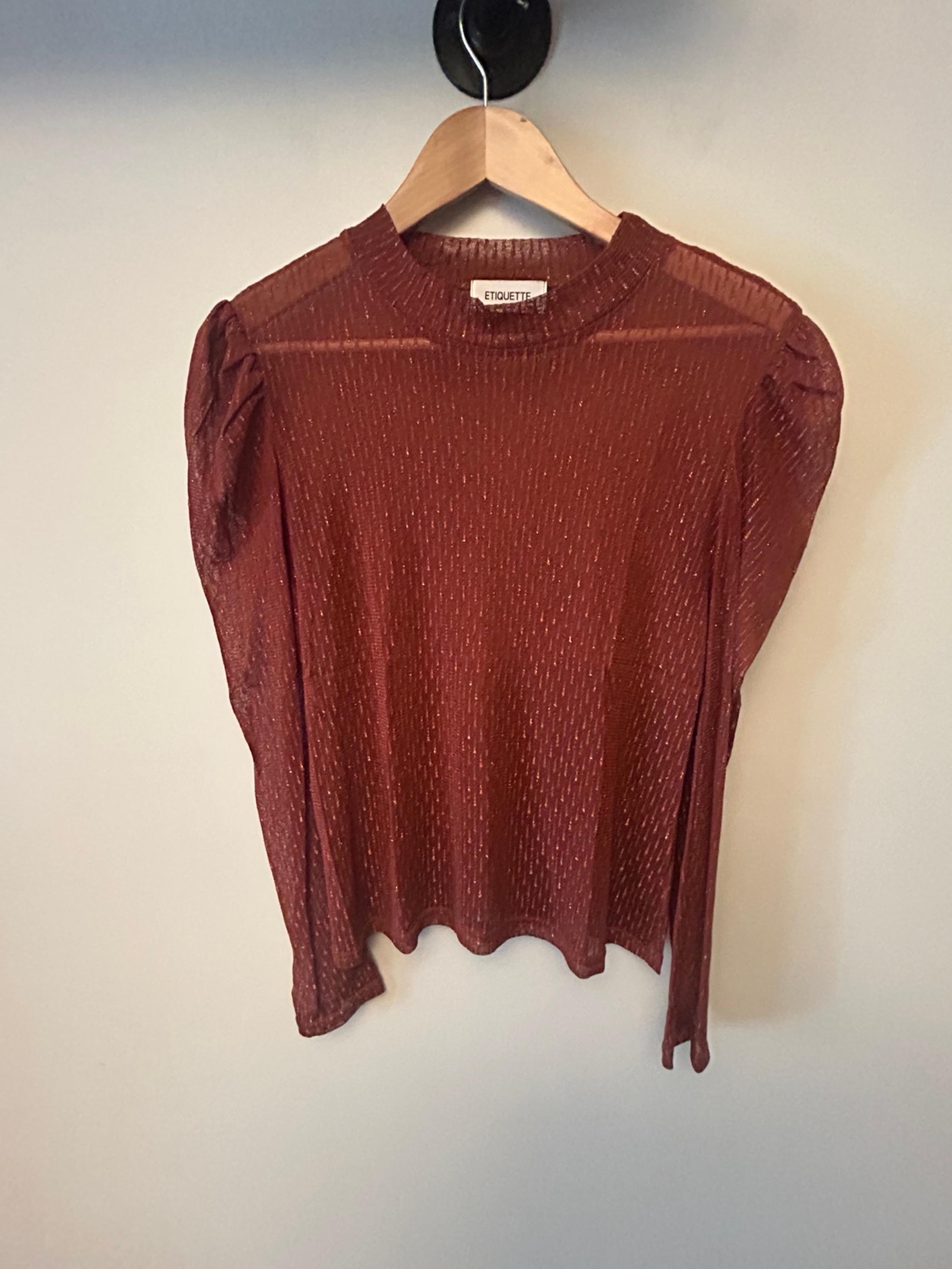 Etiquette Sheer Maroon/Rust Sparkle Long Sleeve Top Size Medium EUC