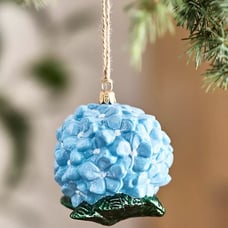 Anthropologie Blue Hydrangea Hand Blown Glass Ornament New Rare Discontinued