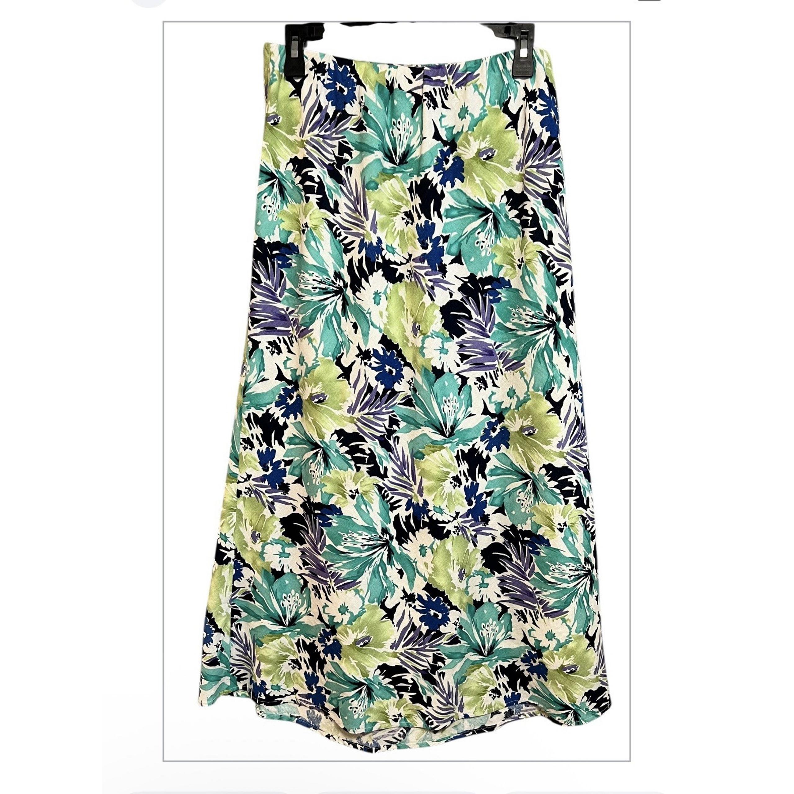 Christopher & Banks Women's Linen Blend Floral A-Line 35"Long Skirt Size Medium