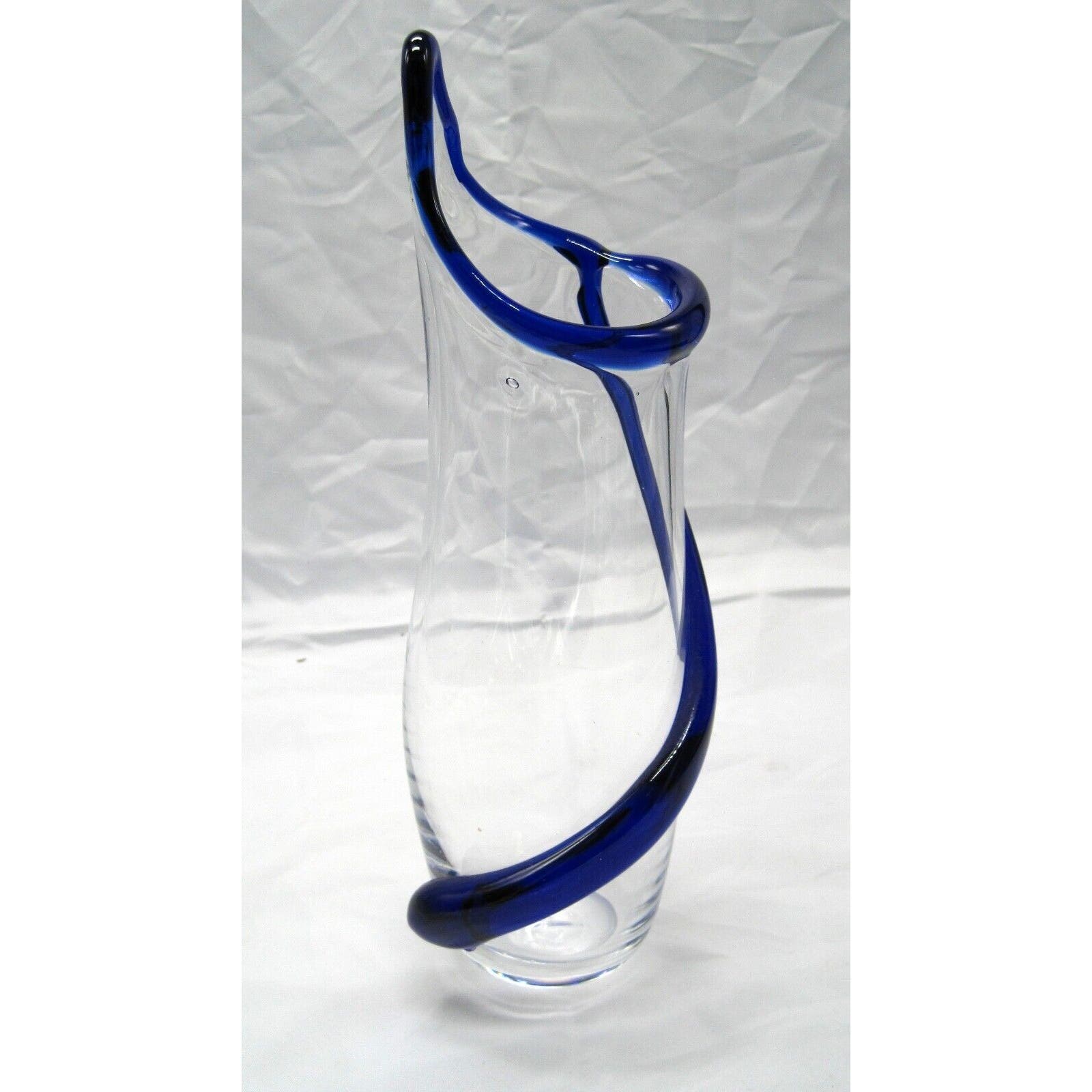 Vintage 1997 M.M. SMITH TEARDROP Blue Clear Blown Art Glass Bud Vase 10.75