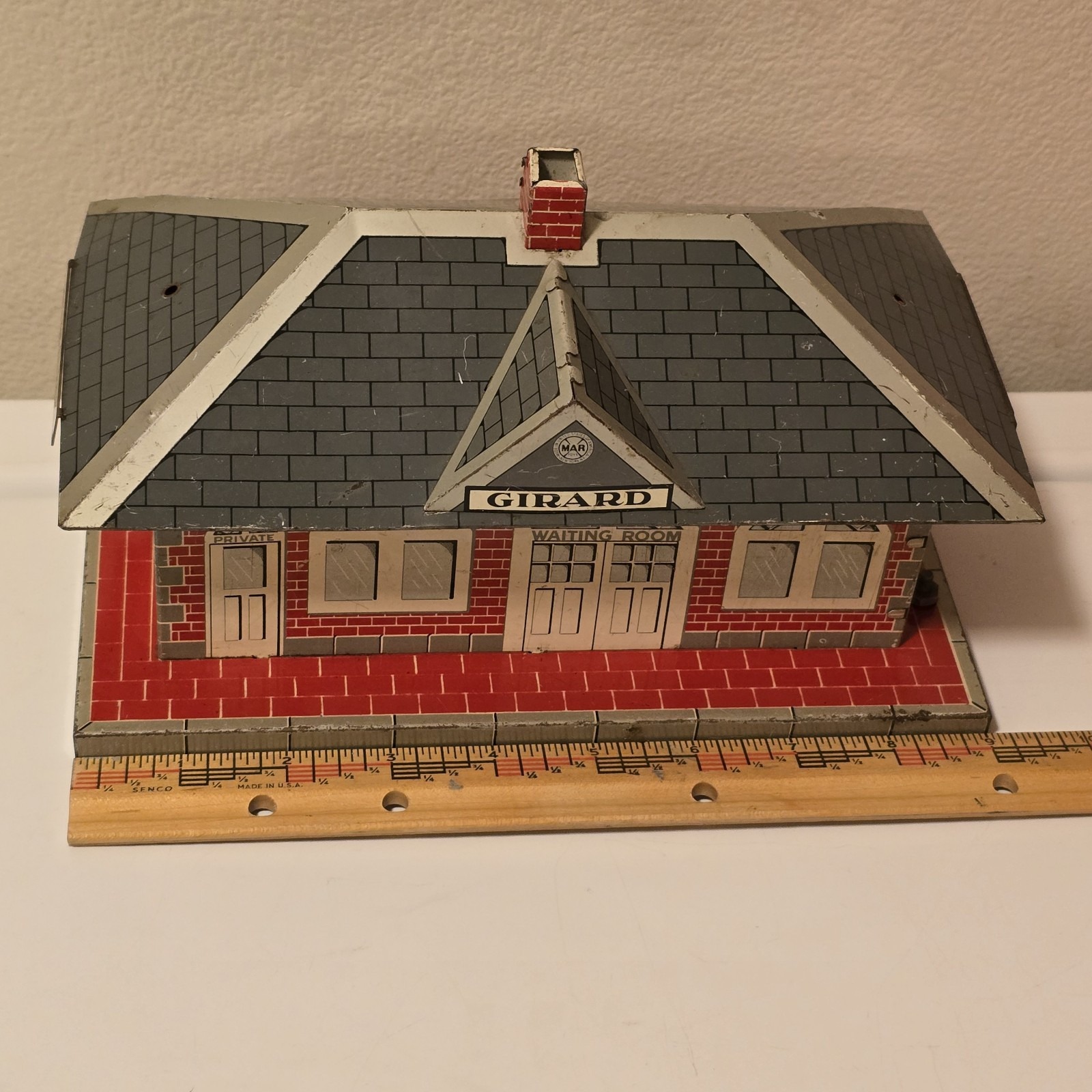 Vintage MARX GIRARD O-Scale Tin Plate Whistling Train Station UNTESTED AS IS
