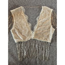 Nidodileda Designer Sequins Crop Shawl Lace Cream Size Small