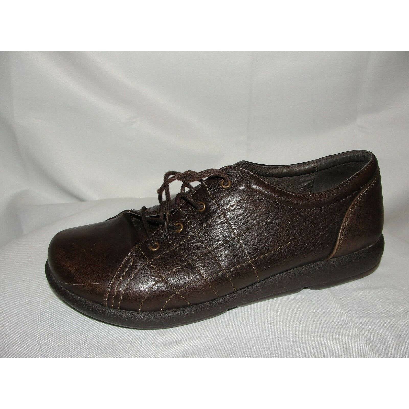 Brown Leather Stitched Oxfords Flats