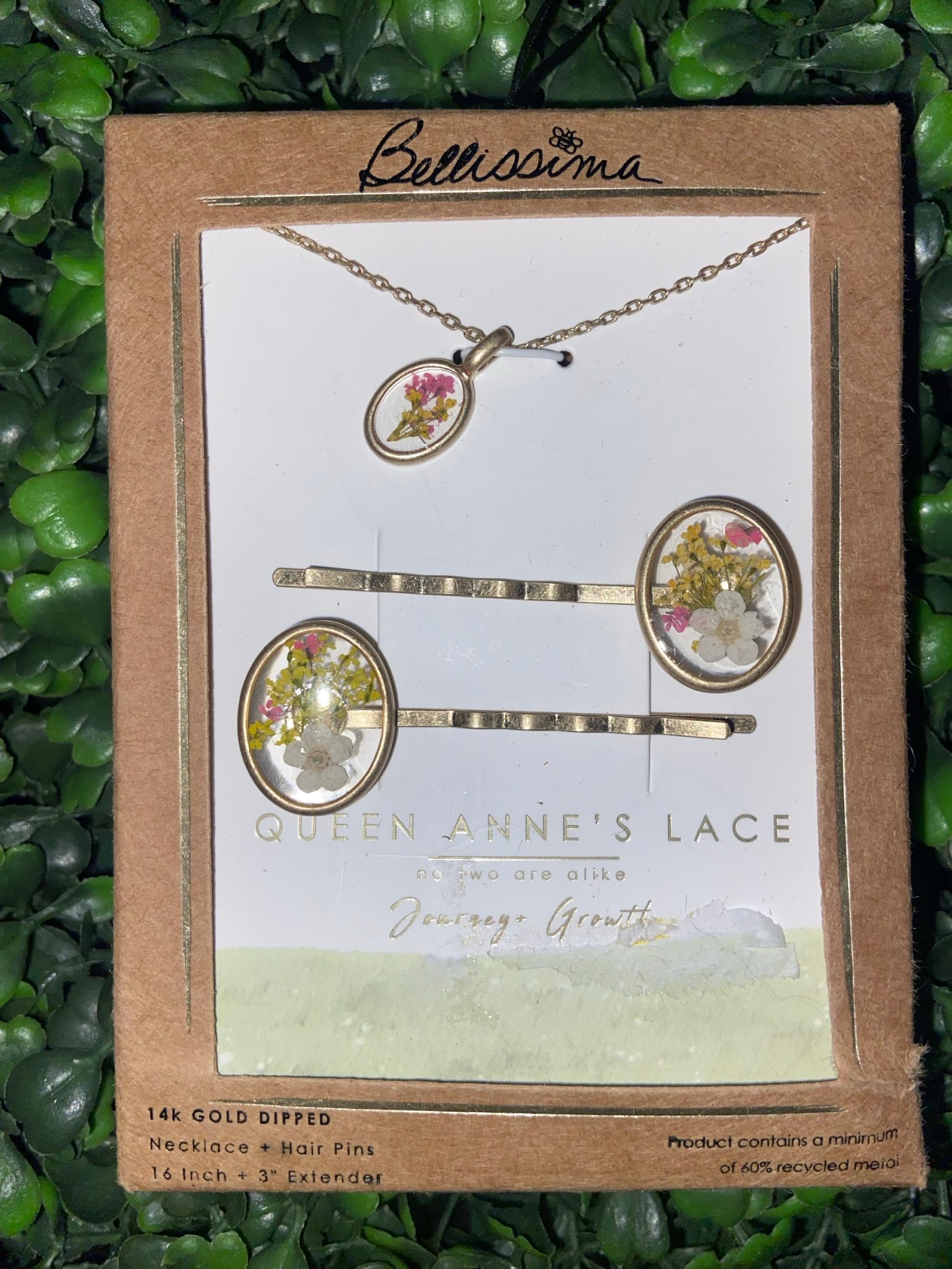 New Bella Uno Bellissima Wildflower Pendant Necklace & 2 Pc Bobby Pin Set