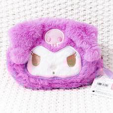Kuromi Fluffy Fuwafuwa Face Zippered Pouch Bag Sanrio Characters