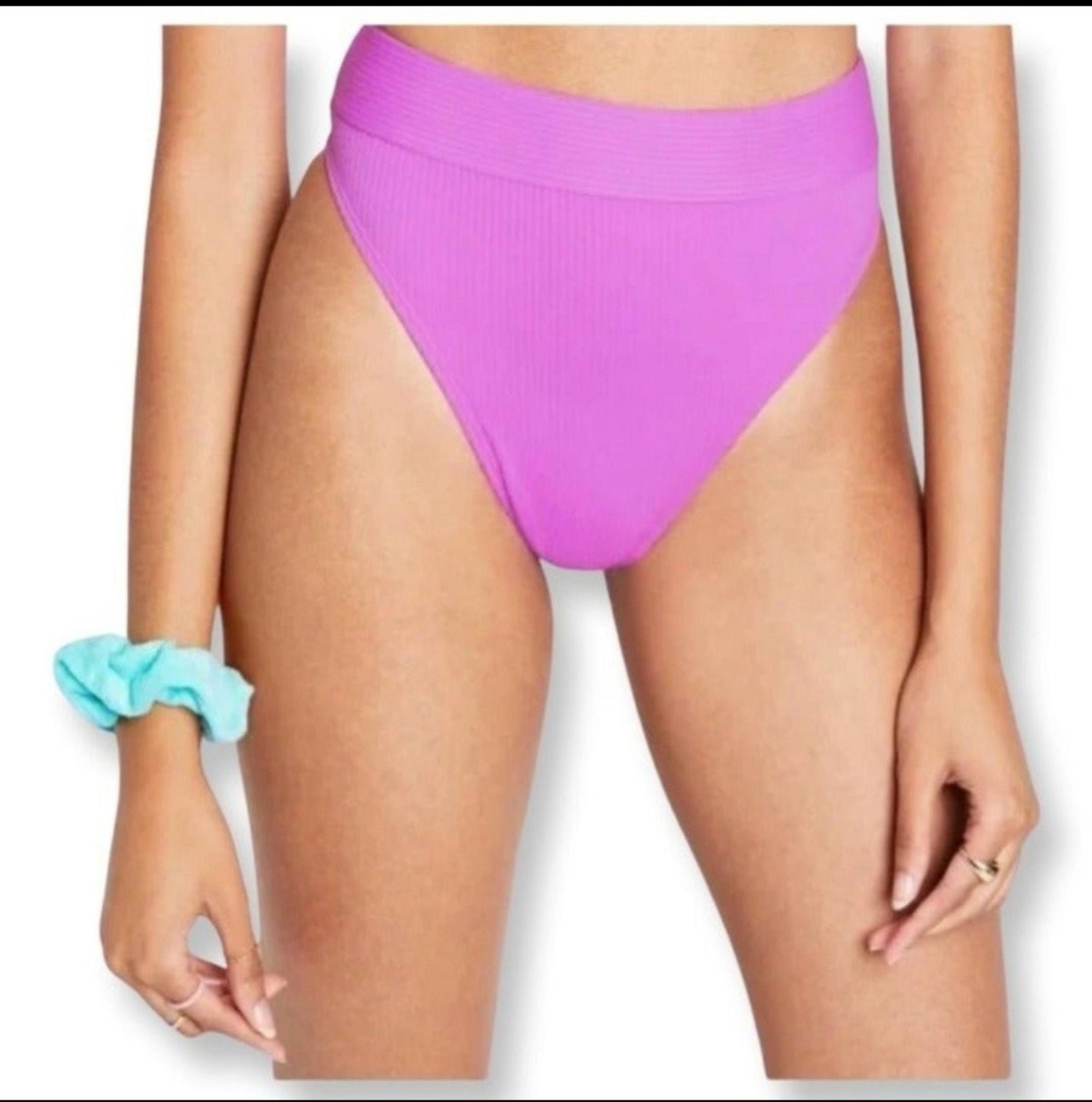 Women's High-Waist Ribbed Bikini Bottom Stoney Clover Lane Target Purple XS NWT