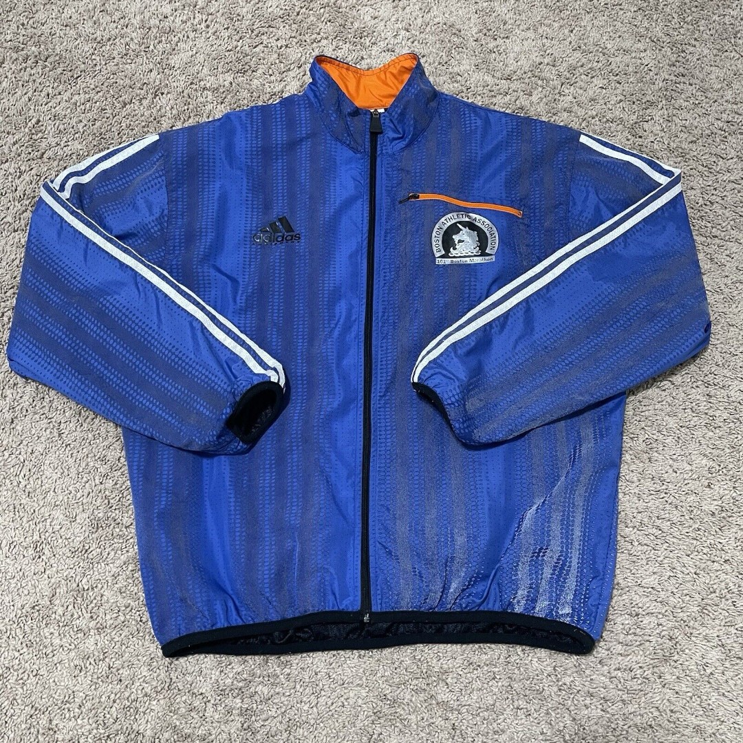 VTG Adidas Track Jacket Large Blue 1997 101th Boston Marathon BAA Reflective 90s