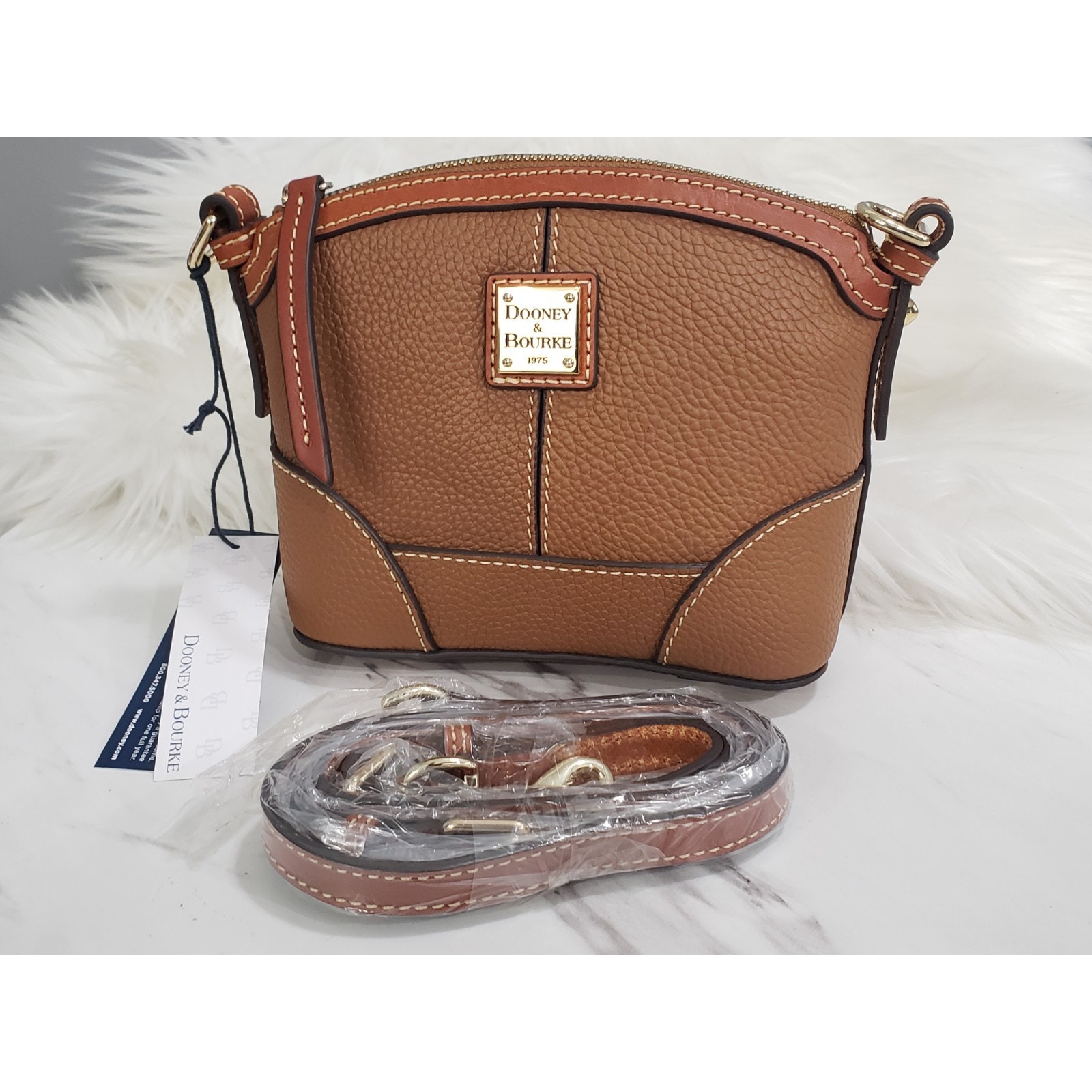 NEW Dooney & Bourke Pebble Grain Mini Domed Crossbody Shoulder Bag Caramel Brown