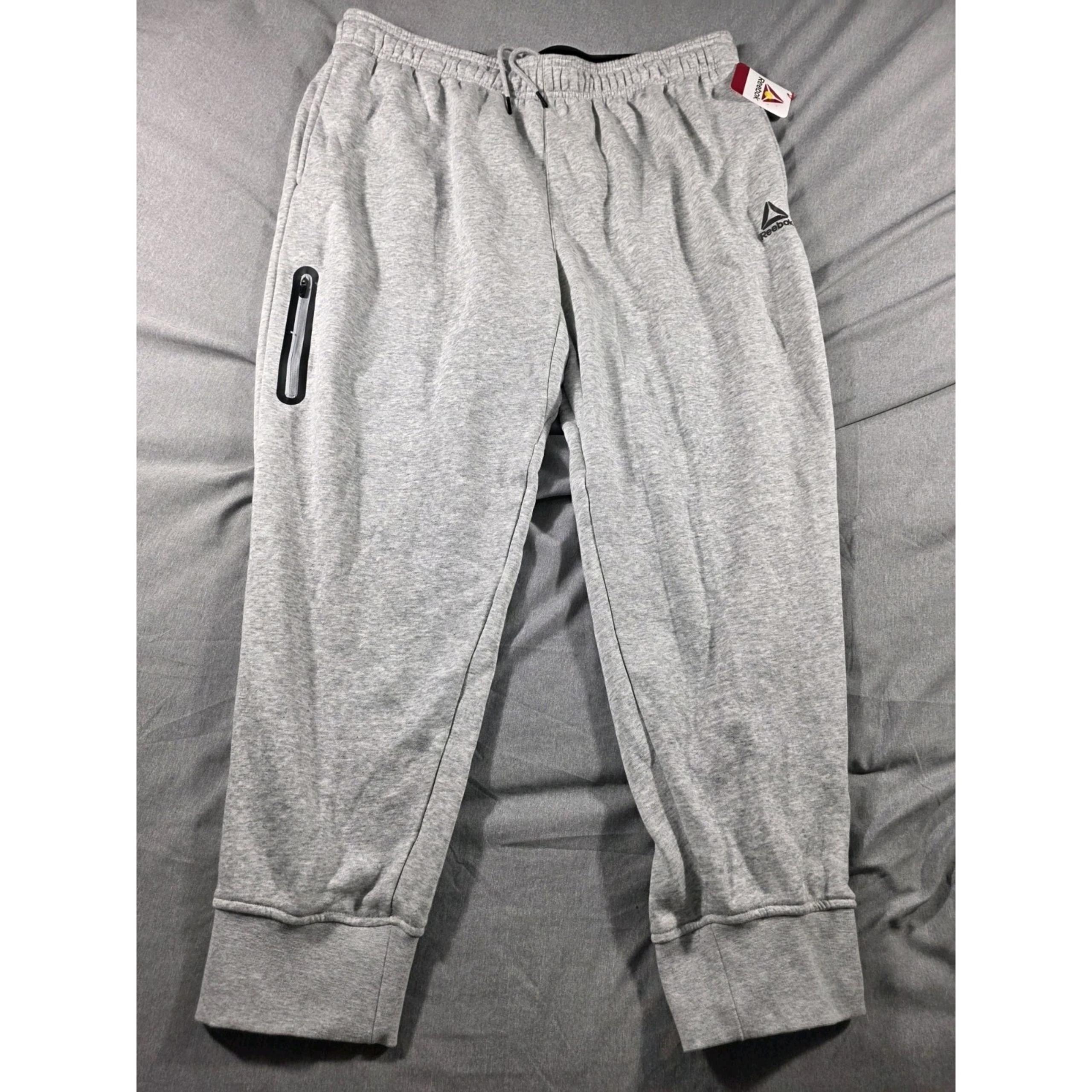 Reebok Men Pull-On Jogger Pants 2XL Gray Fleece Slim Pockets Drawstring NEW