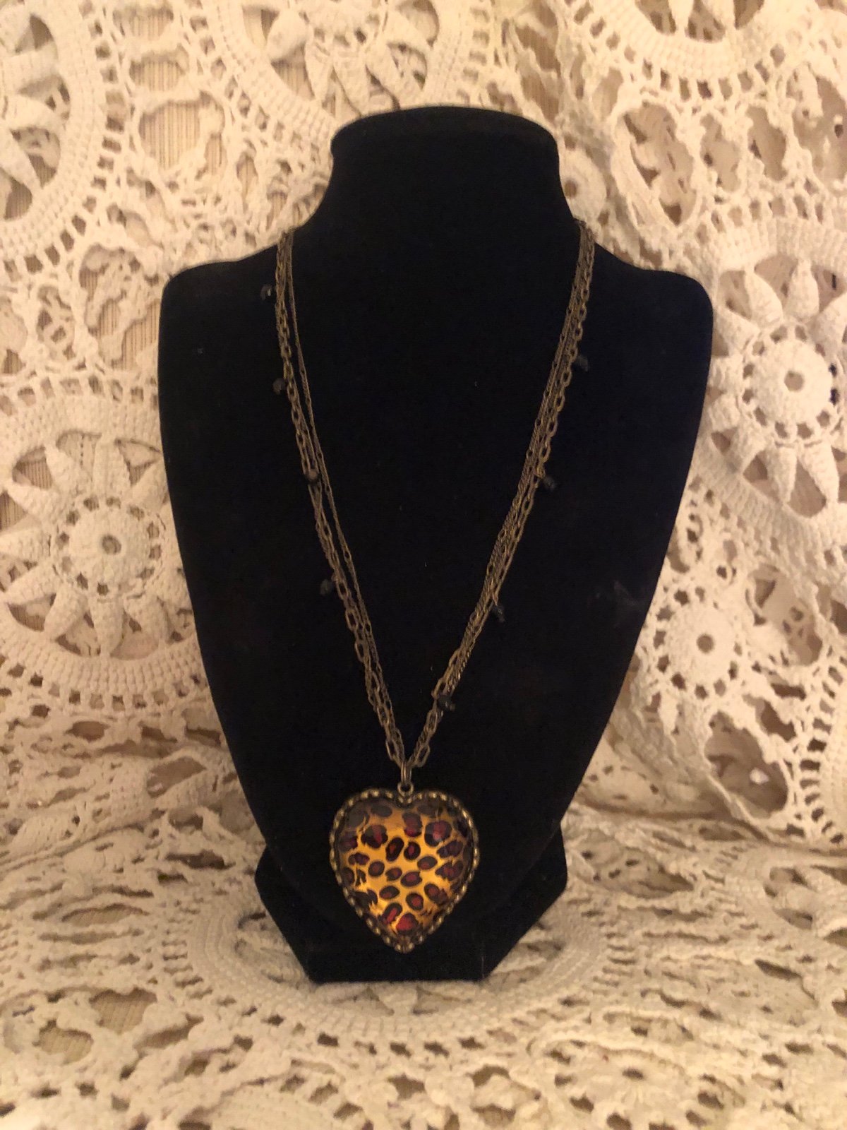 Vintage Betsey Johnson Cheetah Heart Pendant