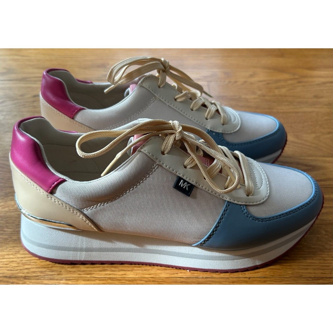 Michael Kors Monique Trainer Lace Up Sneakers MK Logo Light Cream Pink 9