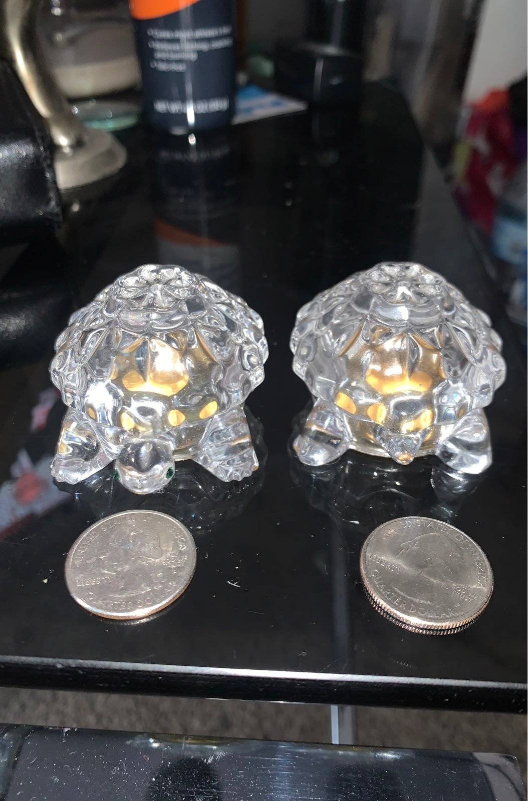 Lenox 2 lead crystal Turtle salt and pepper shakers green eyes