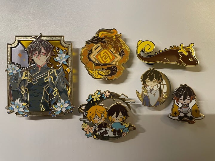 Genshin Impact: Zhongli and Tartaglia / Childe Hard Enamel Pins + Shikishi