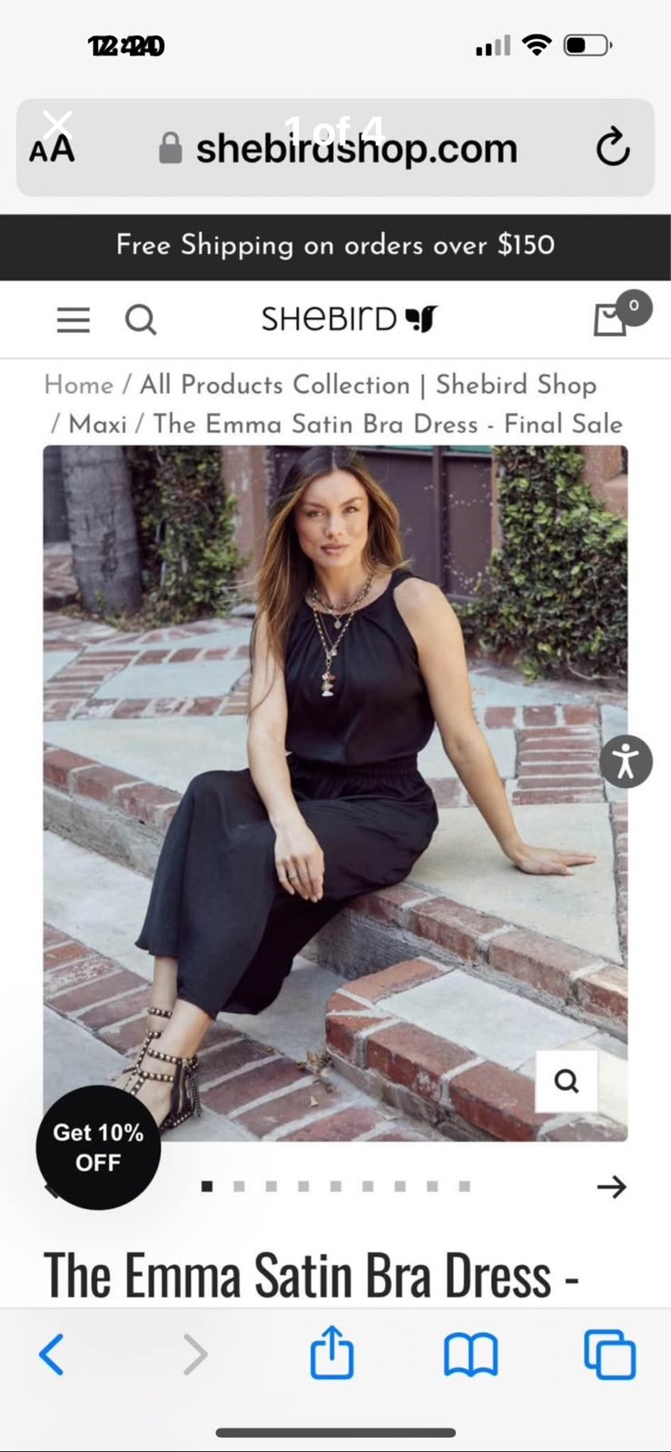 Womens She bird Emma Satin black long dress built in bra size 3