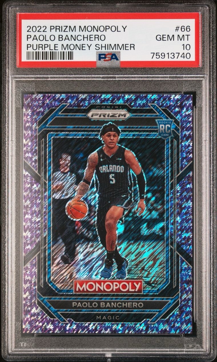 2022 Panini Purple Money Shimmer Prizm Monopoly #66 Paolo Banchero RC /50 PSA 10