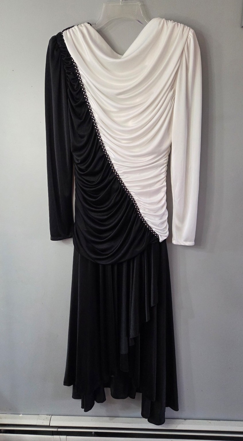 Vintage Abby Kent Black White Ruched Draped Cocktail Dress Rhinestone Size 6