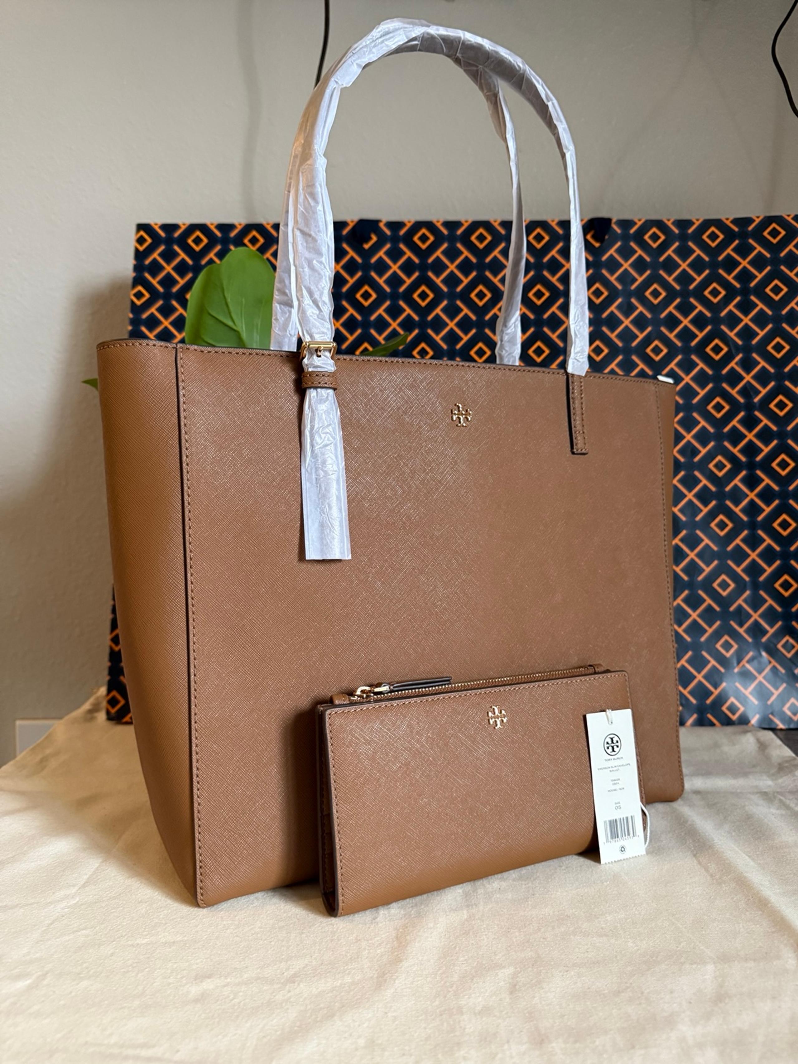 NWT , Tory Burch Emerson zip  Brown large Tote moose & matching wallet