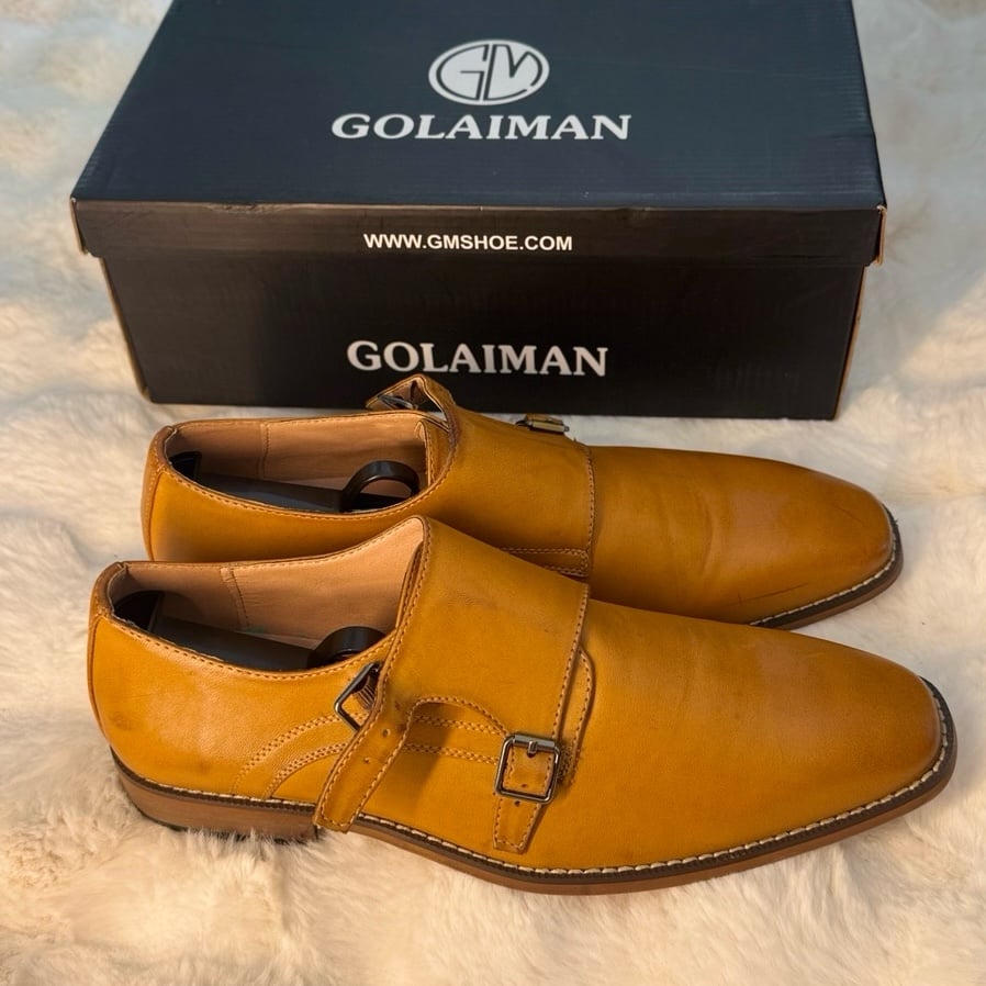 GOLAIMEN Men’s Leather Monk Strap Dress Shoes – Size 10