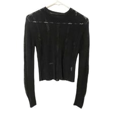 Amanda Maria Size XS Black Silk Cashmere Black Mesh Netted Long Sleeve Top