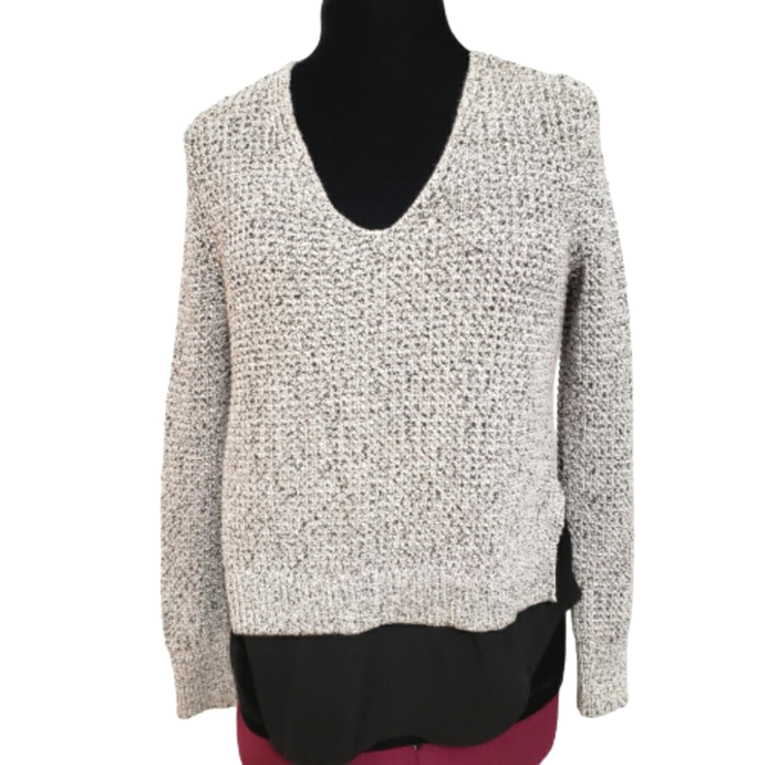 Banana Republic Chunky Knit Twofer Black and White V Neck Tunic Sweater Medium