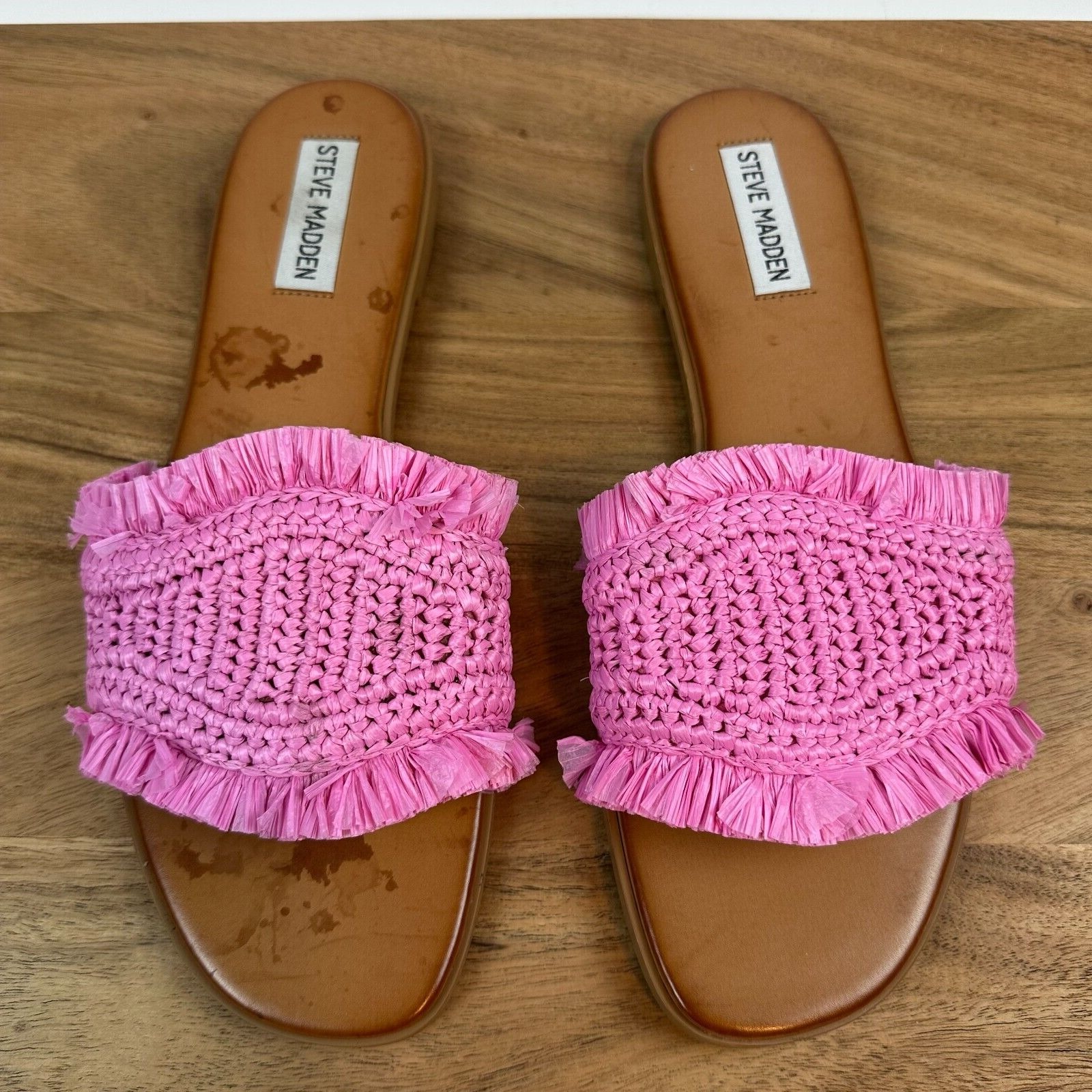 New NWOB Womens Steve Madden Lake Shore Pink Woven Slides Sandals Size 9.5 M