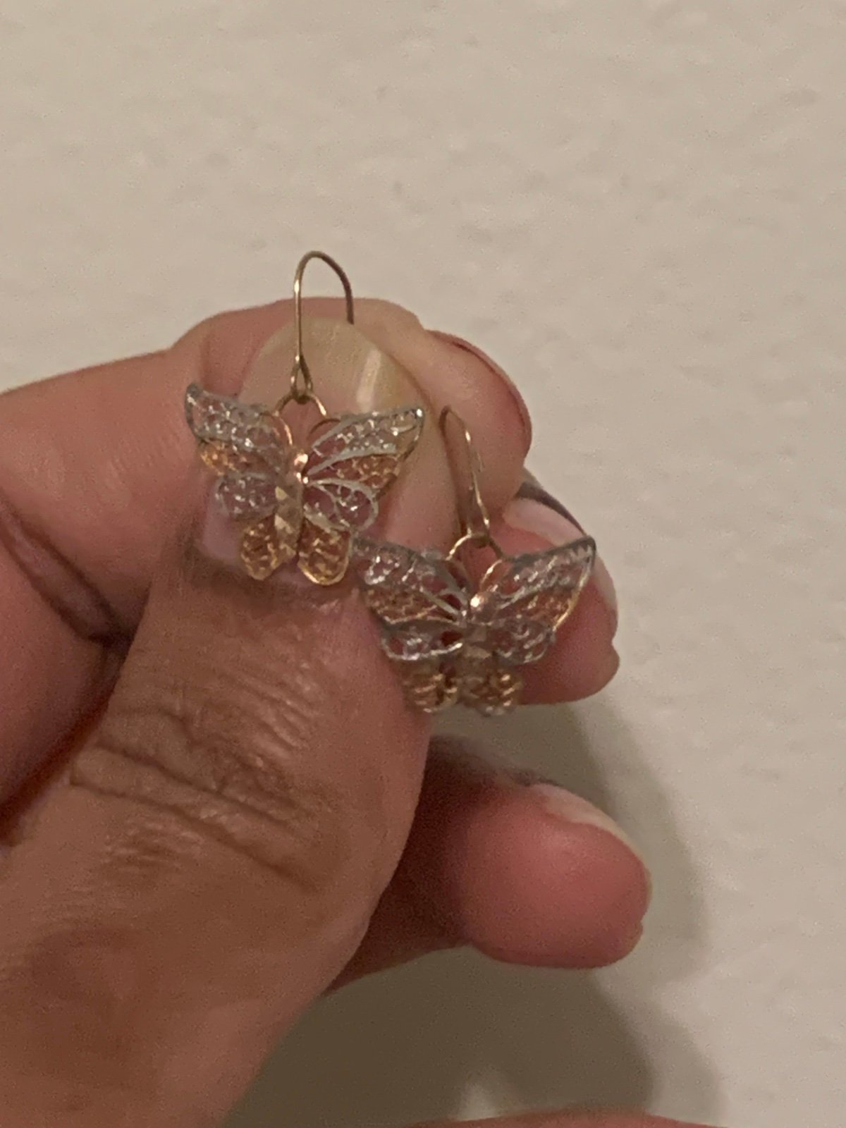 10k Gold Two Tones Butterfly Earrings - READ DESCRIPTION