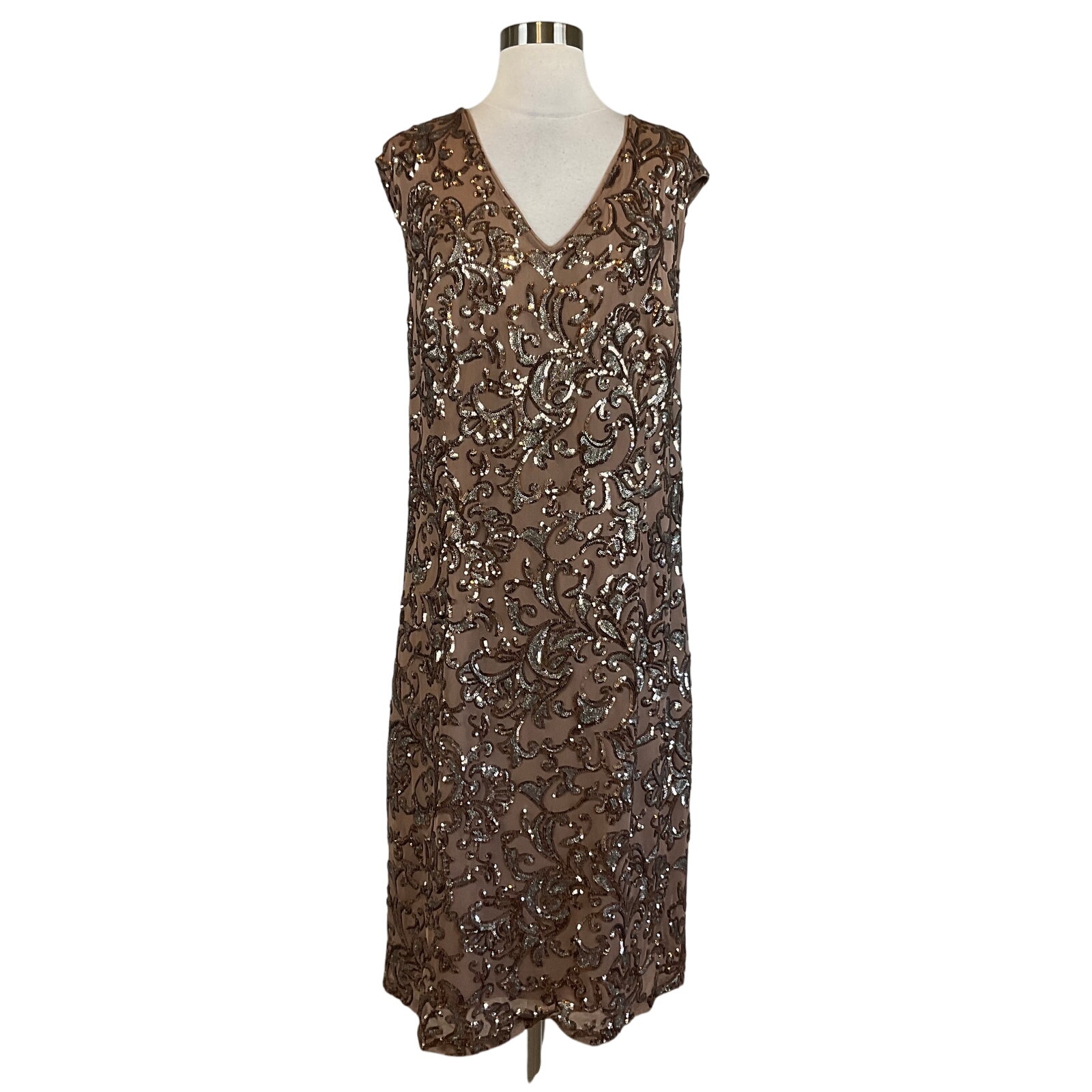 Alex Evenings Women's Cocktail Dress Size 22W Copper Brown Sequined Shift