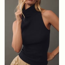 Anthropologie Ribbed Halter Turtleneck Tank Top in Black Size XL