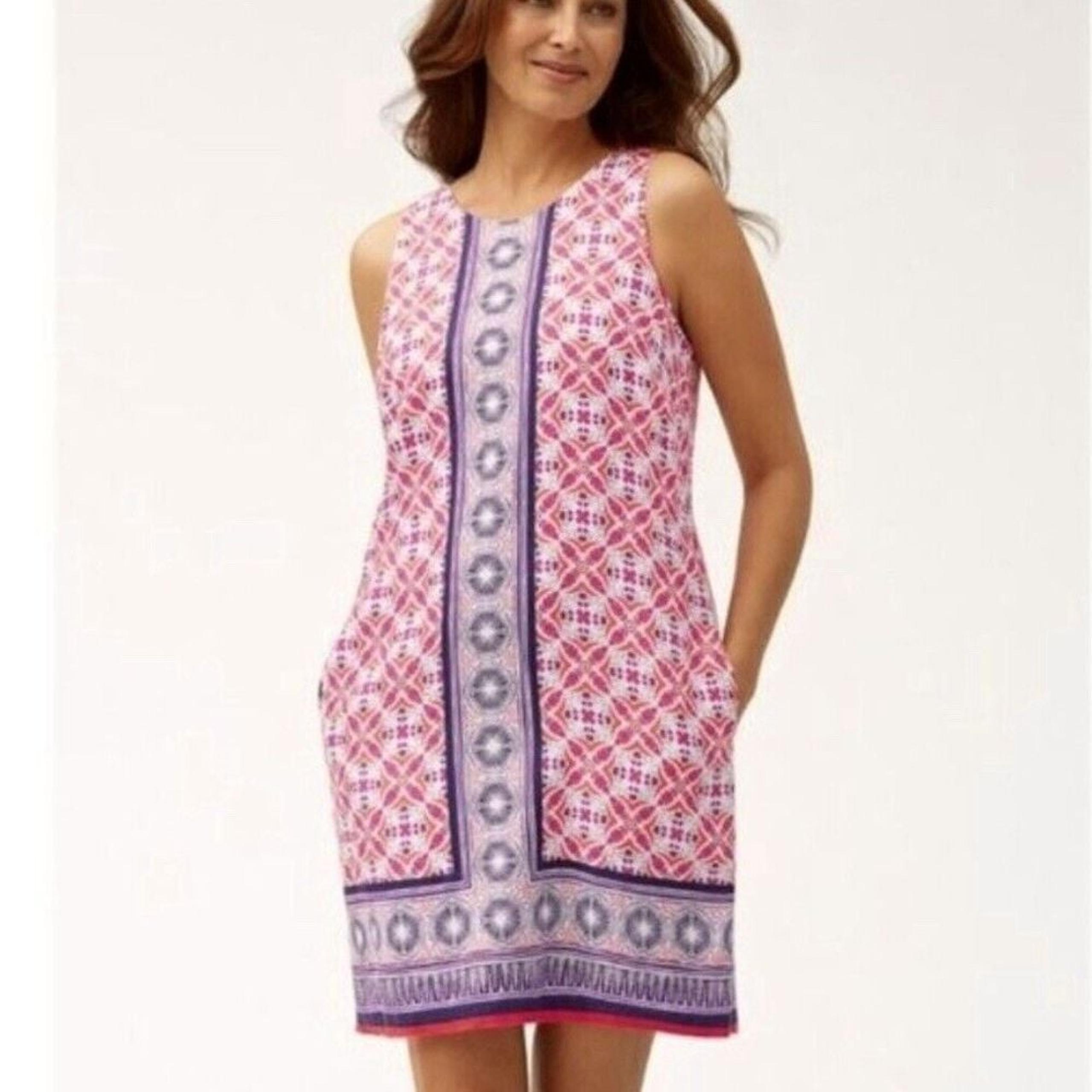 Tommy Bahama Paradise Pink Tropical Terrazza Linen Pockets Shift Dress MEDIUM