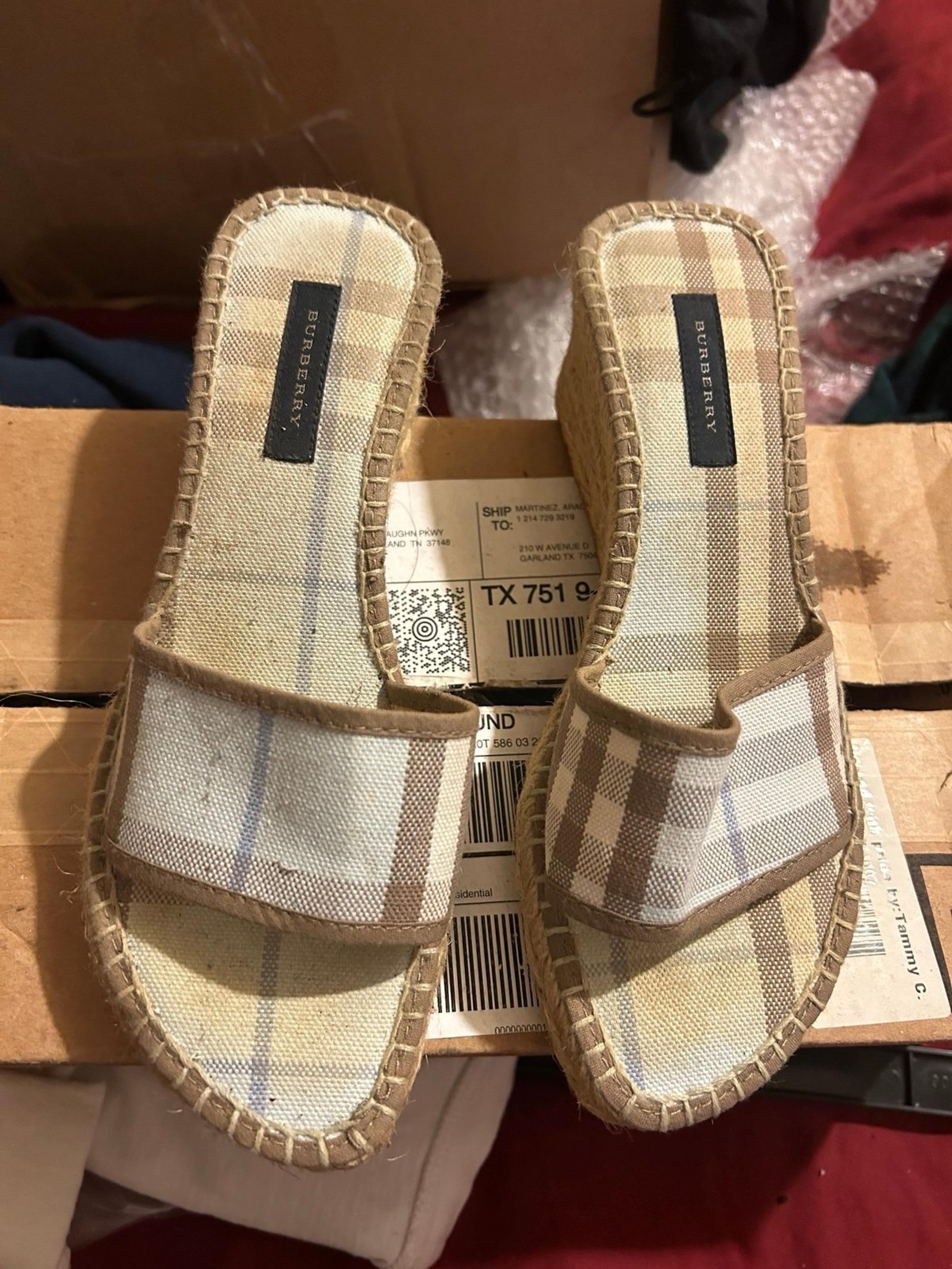 Burberry Light Blue Novacheck Espadrille Wedge 6m