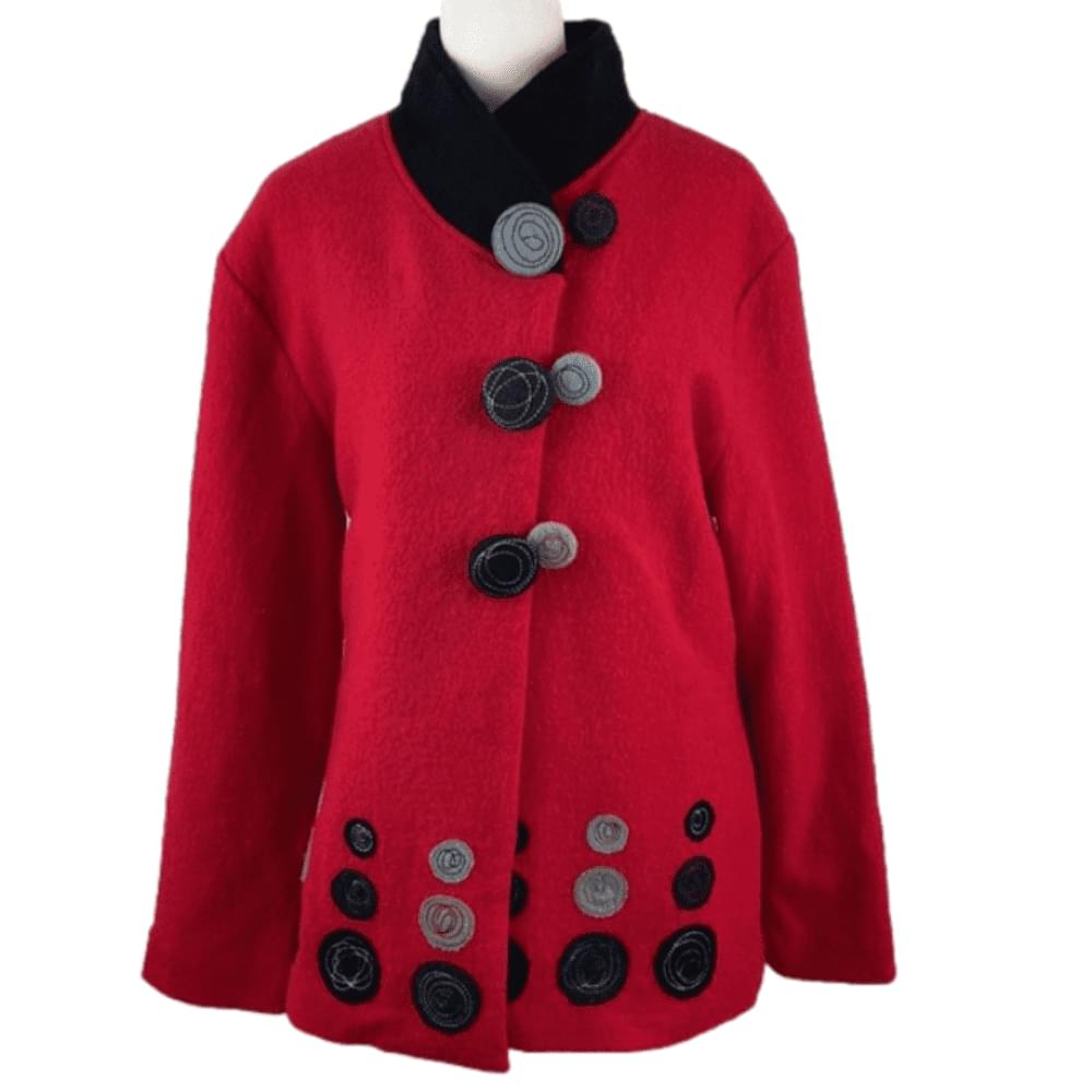 NEW Carson Red Wool Blazer Jacket with Black & Gray Buttons & Circles Size XL