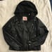 Levis women’s black faux leather motorcycle jacket w/hood