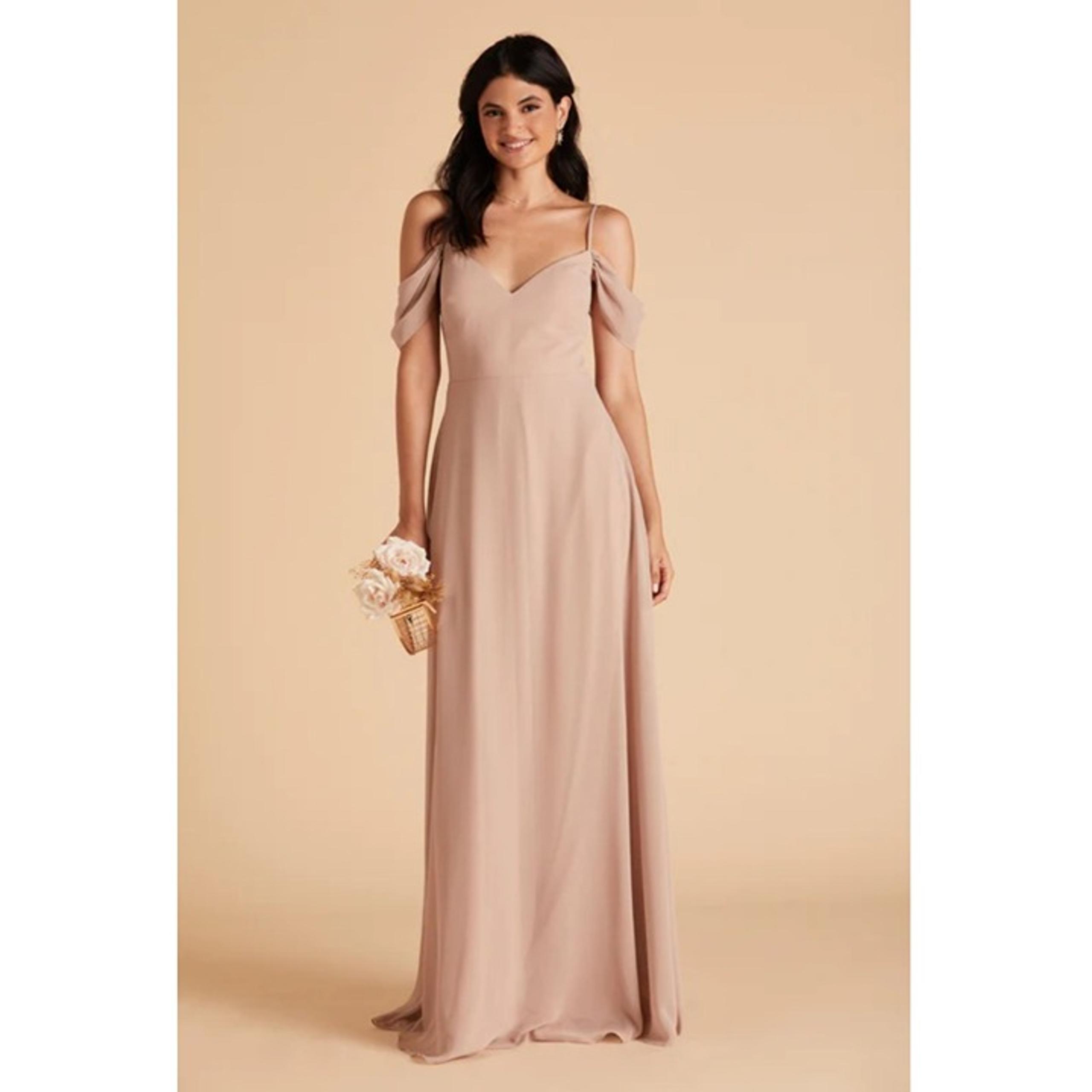 Birdy Grey Devin Chiffon Dress Sz Medium Womens Taupe Bridesmaid Prom Formal