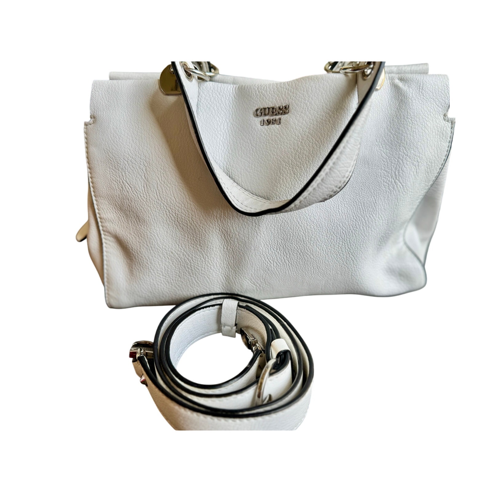 Guess White Leather & Cheetah Print Purse – Arm or Shoulder Bag