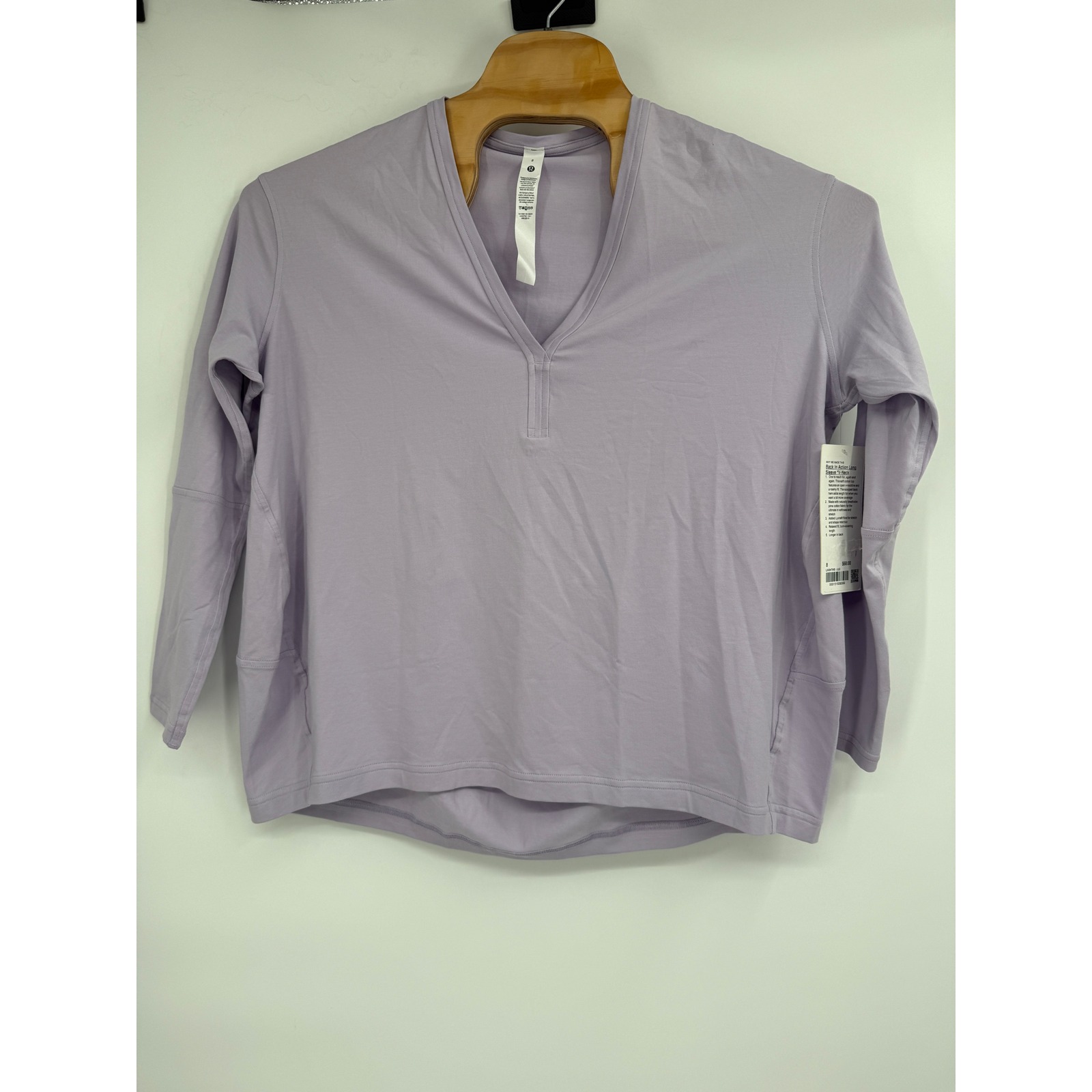 NWT Lululemon Back In Action Long Sleeve V-Neck Pima Cotton Purple Sz 8