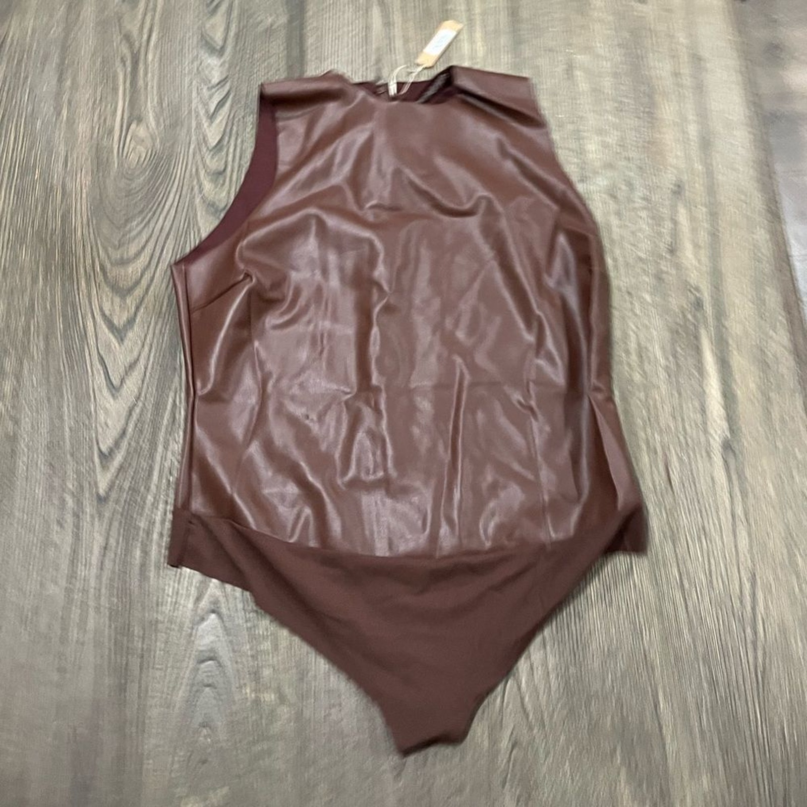 NWT Skims Faux Leather Crew Neck Bodysuit Pullover Sleeveless Cocoa Size 3X
