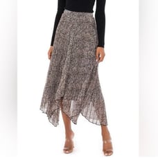 ASTR The Label Skirt Brown Black Assymetrical Animal Instinct Pleated Midi XS