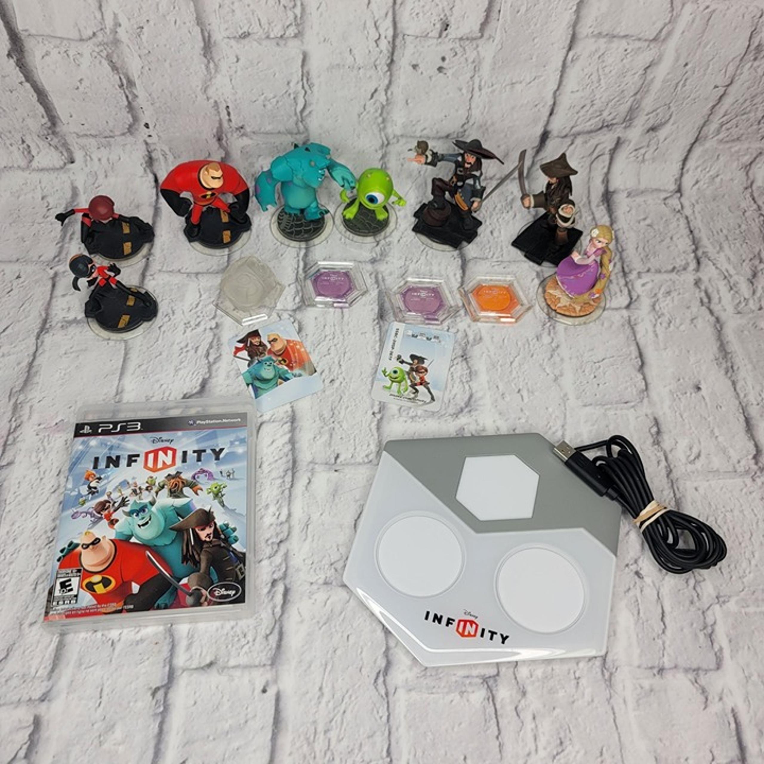 Disney Infinity PS3 Video Game Lot w/ 8 Figures & Portal Base & Game Complete