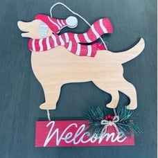Farmhouse Christmas Dog Wall Hanging Welcome Decor Sign